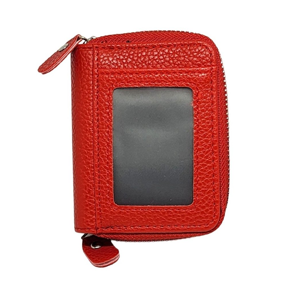 Large Capacity Red Stylish Wallet with Multi Card Slots, ID Window, Dual Zipper